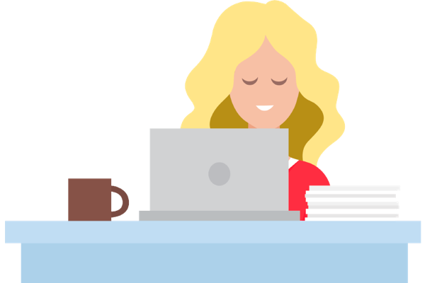Illustration of a woman looking at a laptop